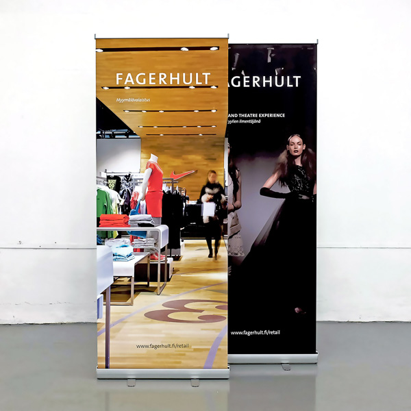 Mainos-rollupit Fagerhultille - edulliset Easy rollup banderollit